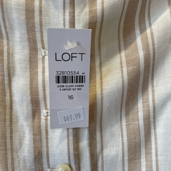 NWT Loft Linen Blend Midi Skirt Beige and White Size 16 - Picture 3 of 5